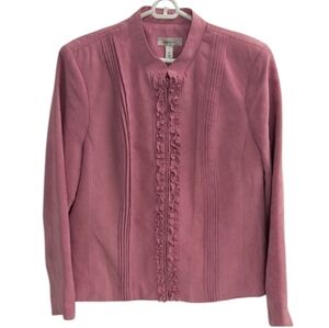 Dressbarn Pink Ruffle Faux Suede Jacket